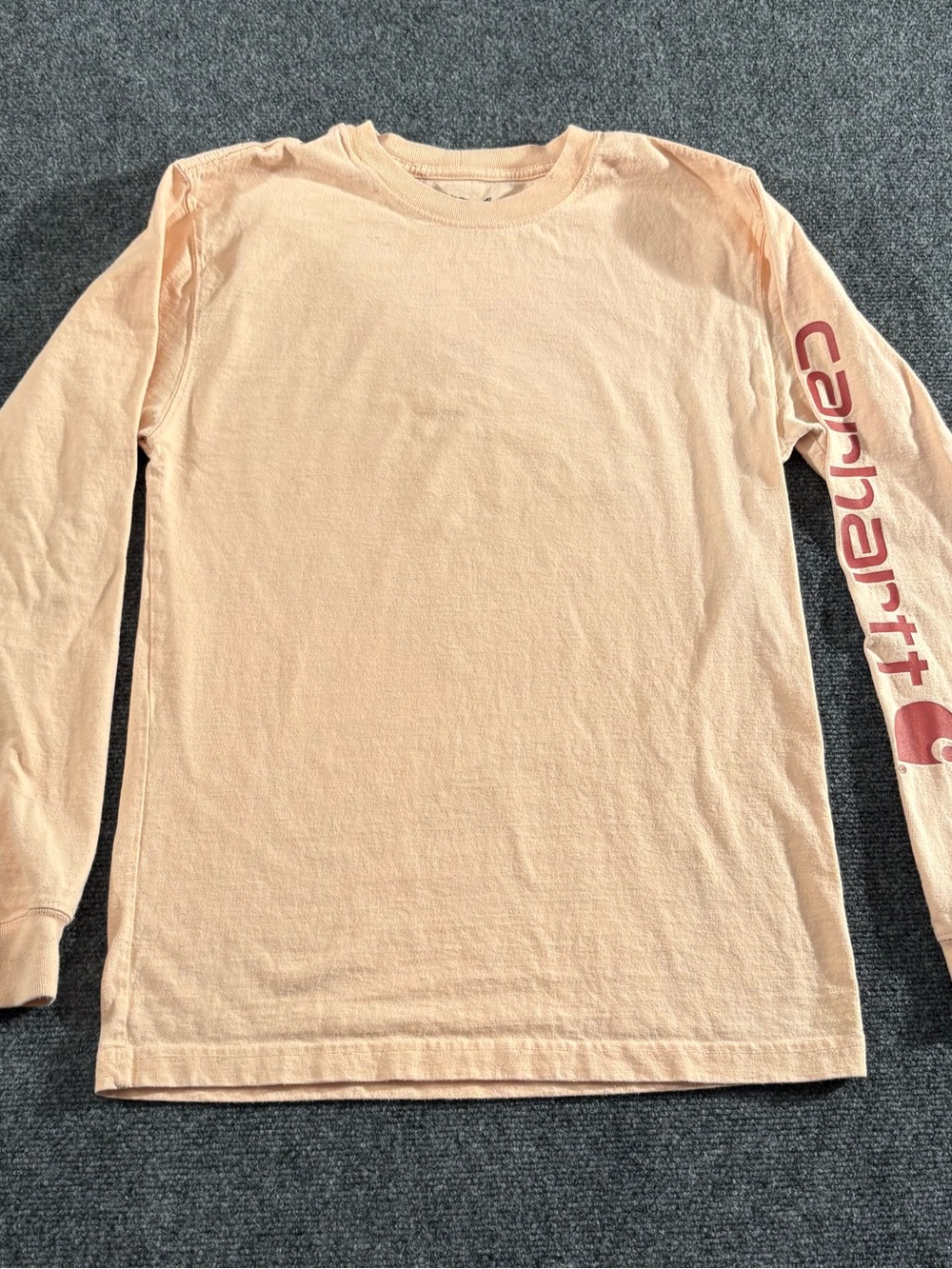 Carhartt Men’s XS Loose Fit Logo Sleeve Long Sleeve Shirt Peach 100% Cotton